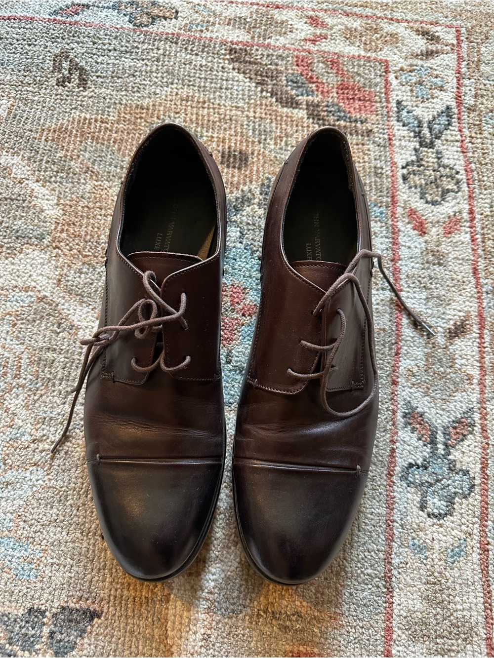 Arvatos luxe USA Men's Brown Leather Cap-Toe Derby Shoes